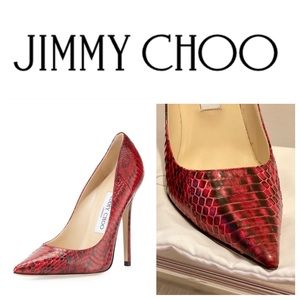 Jimmy Choo
Anouk Glossy Snakeskin Pump, Red